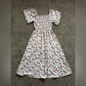Floral Pink and White Smocked Dress